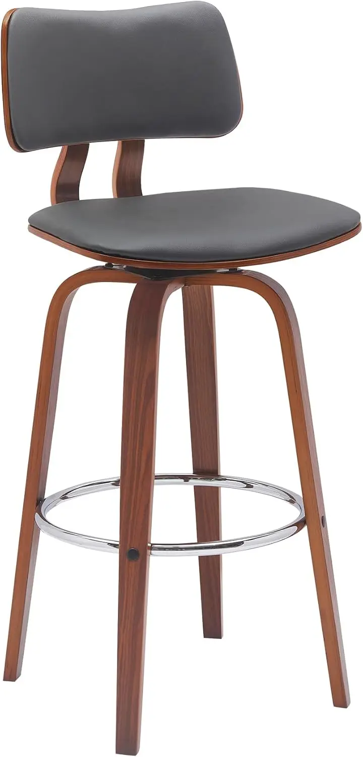 

Pico 30"" Seat Height Mid Modern Swivel Walnut Wood Bar Stool For Kitchen Island Counter In Gray Faux Leather With