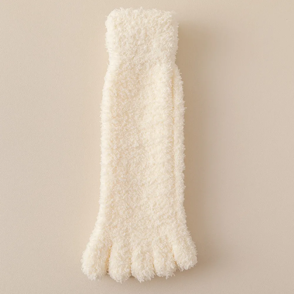 

Однотонные утолщенные теплые флисовые носки с пятью пальцами, зимние плюшевые носки с пятью пальцами для сна, простые женские осенние носки-тапочки средней длины