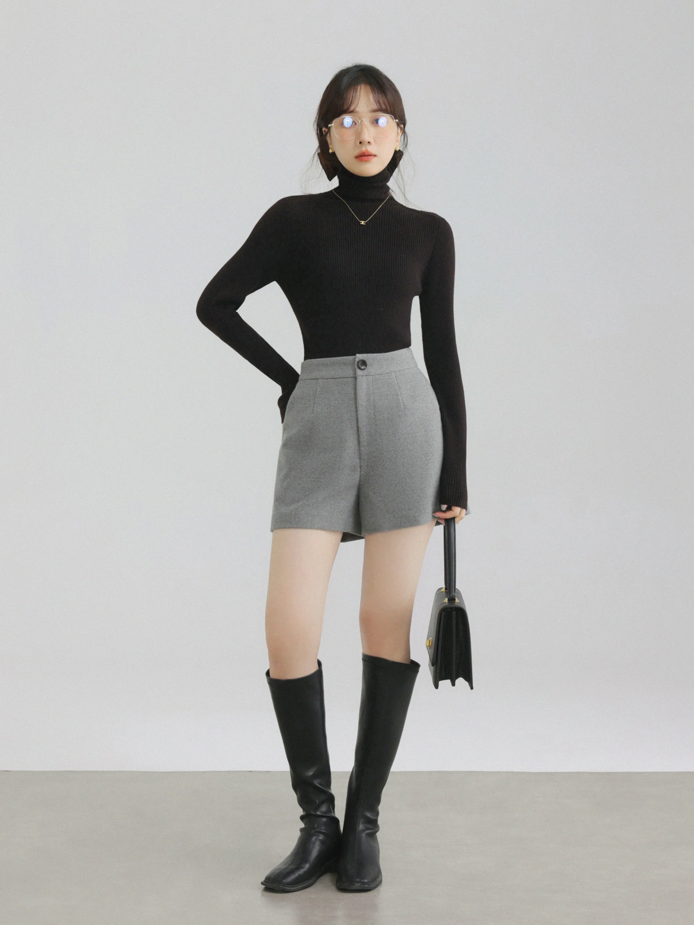 Women Elegant High Waist Wool-like Shorts Lady A-Line Wide Leg Slim Fit Pants for Autumn Winter Petite Casual Office Wear Outfit