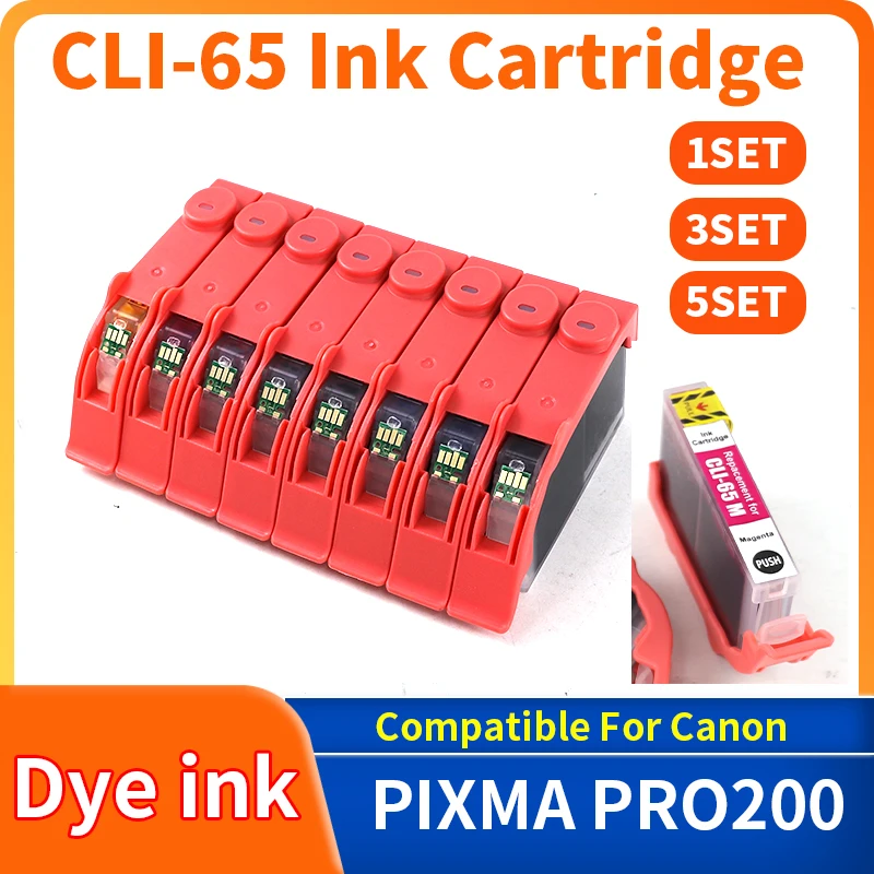 1/3/5set CLI 65 Ink Cartridges For Canon CLI-65 for Canon PIXMA PRO200 PRO200S PRO-200 Printer Dye Ink 8 Color Compatible Ink