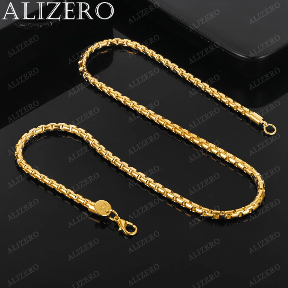 ALIZERO 18K Gold Necklace 18 Inches 4mm Round Box Chain Necklaces For Man Women Fine Jewelry Wholesale Personality Fashion Gifts