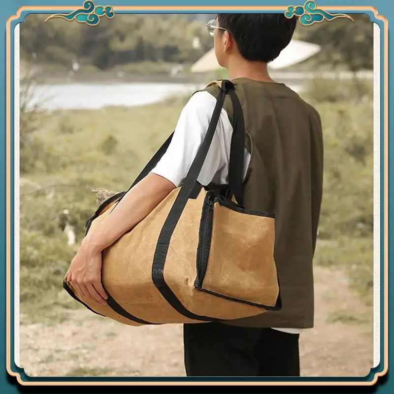 

1 Piece Firestarter Storage Canvas Firewood Bag Yellow 47X31x37cm Fireplace Firewood Pile Rack Firewood Carrier Bag