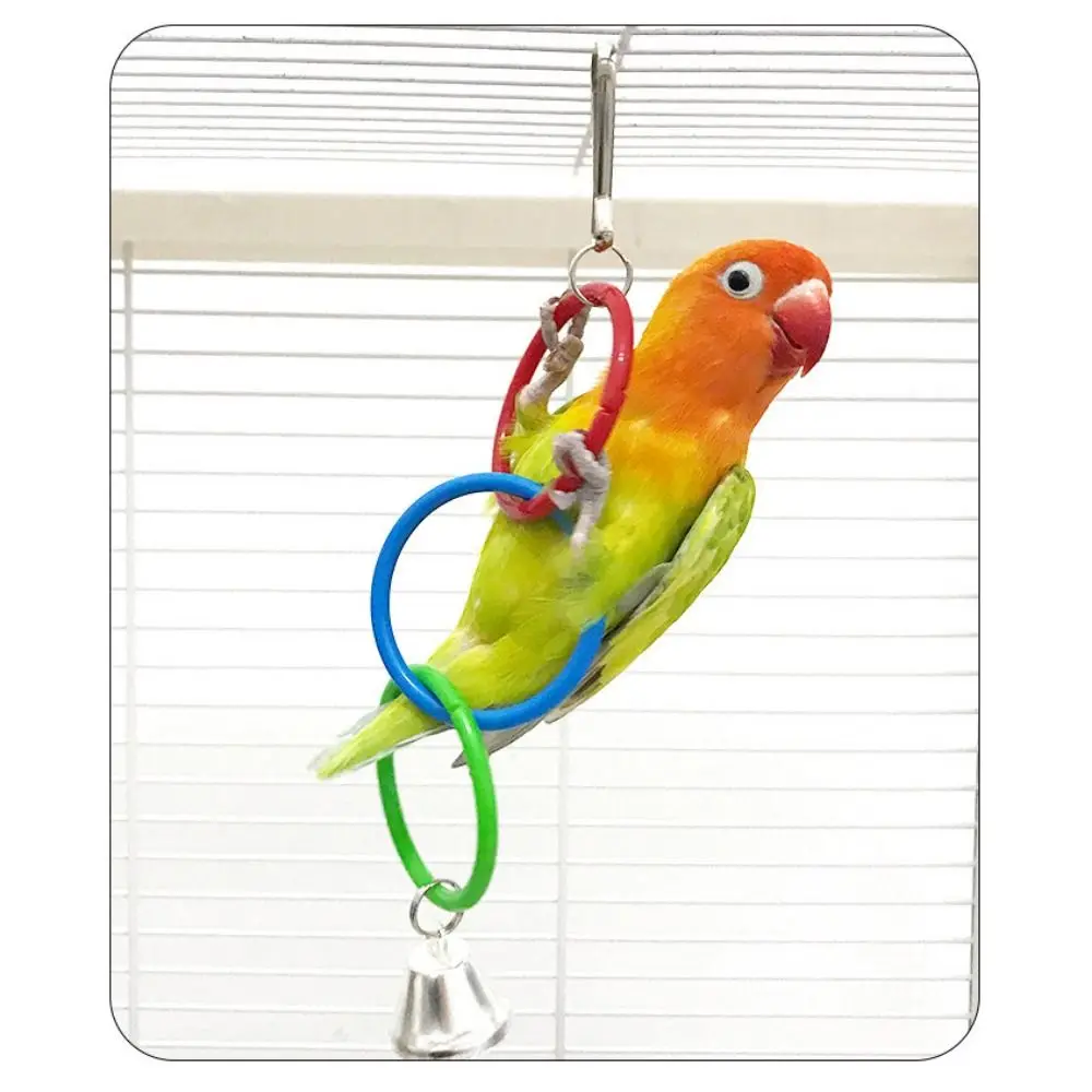 Creative Plastic Bird Swing With Bell Relieve Boredom Bird Hanging Ring Colorful Parrot Climbing Ring Birdcage Accessories