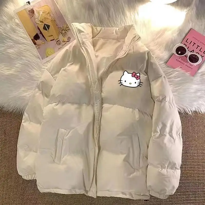 

New Anime Hello Kitty Winter Thicken Printing Vest Sanrios Cartoon Cotton Clothes Stand Collar Coat Loose Warm Sweet Girls Tops