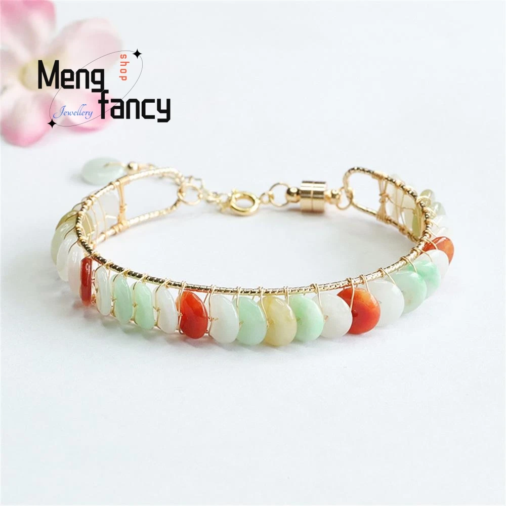 

Natural Myanmar A-goods Jadeite Hand Row Peace Button Jade Bracelet Exquisite Elegant Simple High-grade Luxury Quality Jewelry