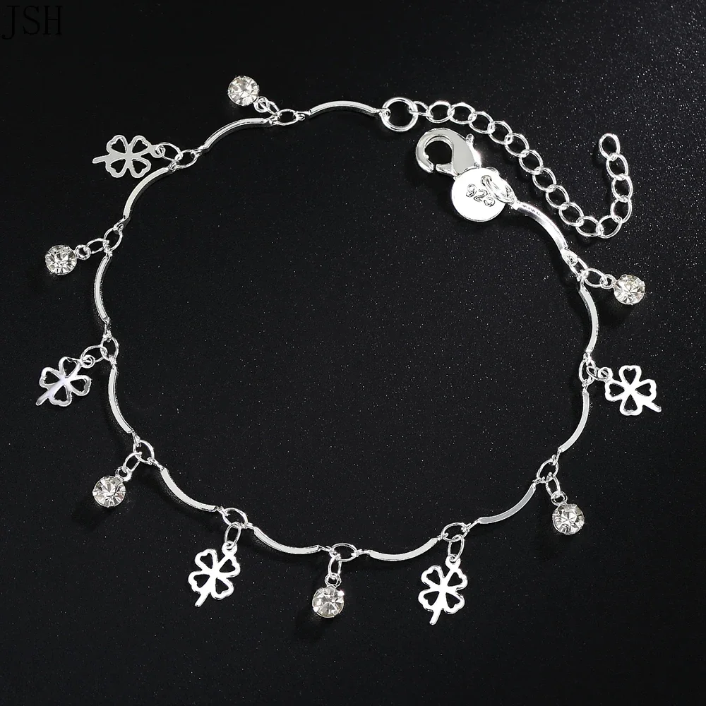 Bracelet de cheville en argent plaqué 925, chaîne à fleurs exquises, breloque à la mode, cadeau de mariage mignon pour femmes, LH034, vente en gros