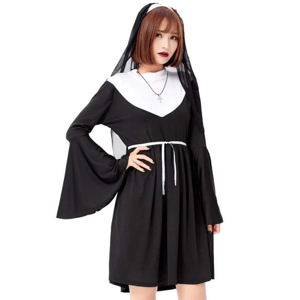 Déguisement de nonne de la vierge Marie pour adulte, déguisement d'halloween sexy, déguisement religieux de fête de carnaval, robe de monastère ajustable