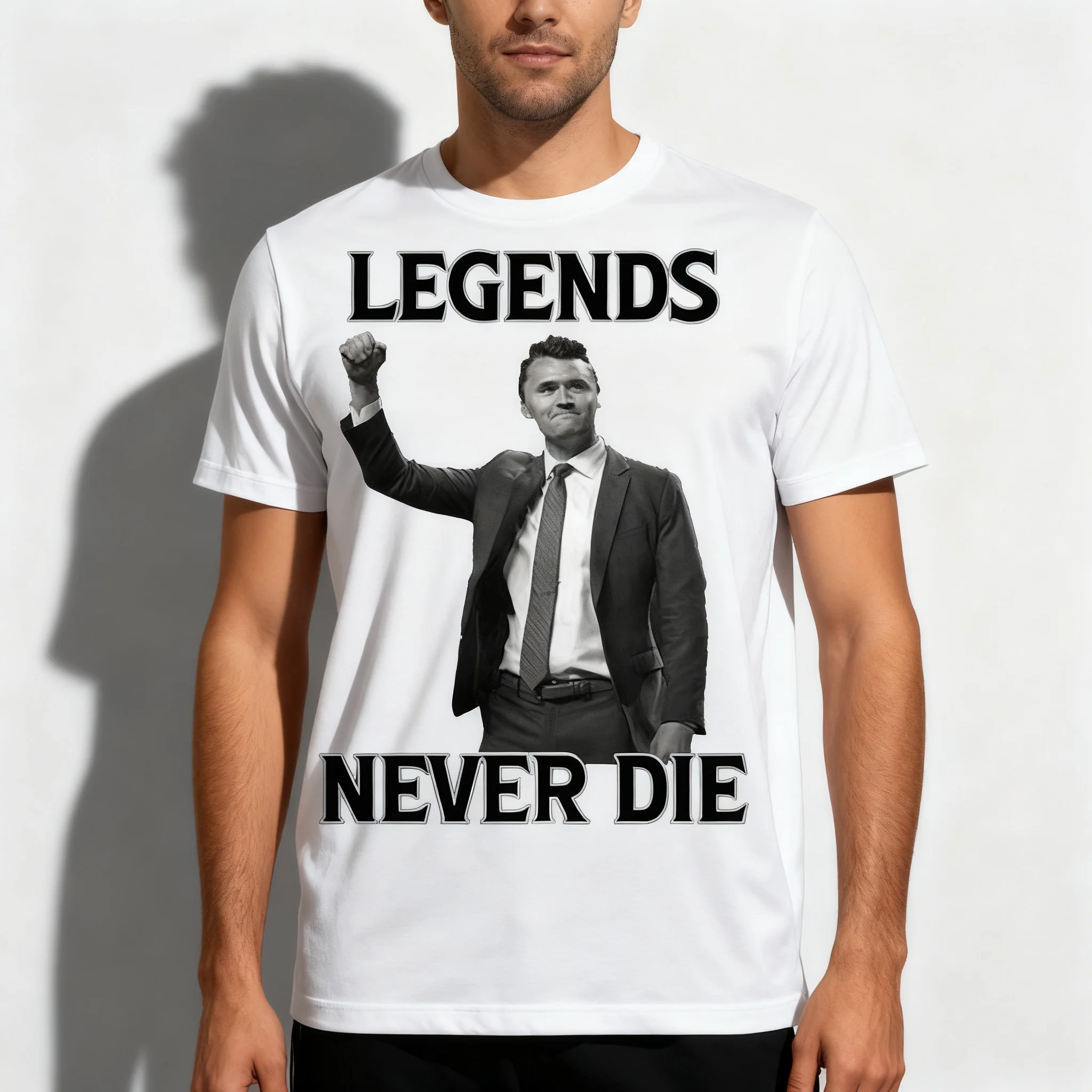 أساطير أبدا يموت تشارلي كيرك الصيف الرجال والنساء تي شيرت قصيرة الأكمام الرجال والنساء الشارع ارتداء حقوق الإنسان #4