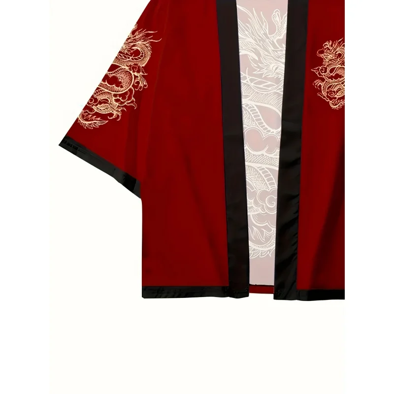 سترة كيمونو مطبوعة بالتنين الأحمر، نمط صيفي كاجوال، كيب Ukiyoe، Harajuku Haori، كيمونو مطبوع رقميًا ثلاثي الأبعاد #4