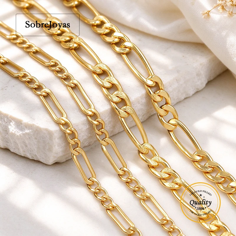 14K Gold Filled 3.5mm Figaro Chain with 3+1 Footage Unfinished Jewelry Making Chain for DIY Wholesale Bulk