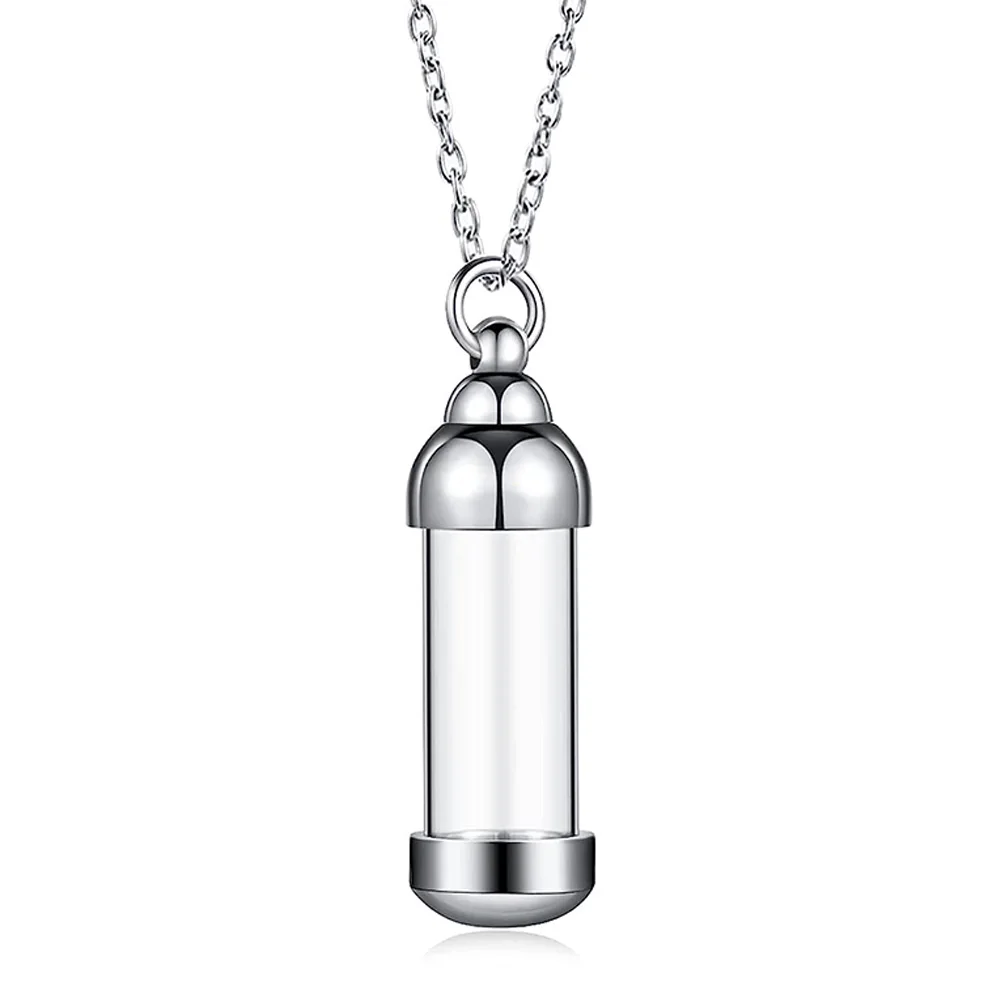 Klare Acryl-Halskette mit Zylinder, Edelstahl-Glas-Herzanhänger, Parfümflasche, Urnenanhänger für Frauen, Andenken