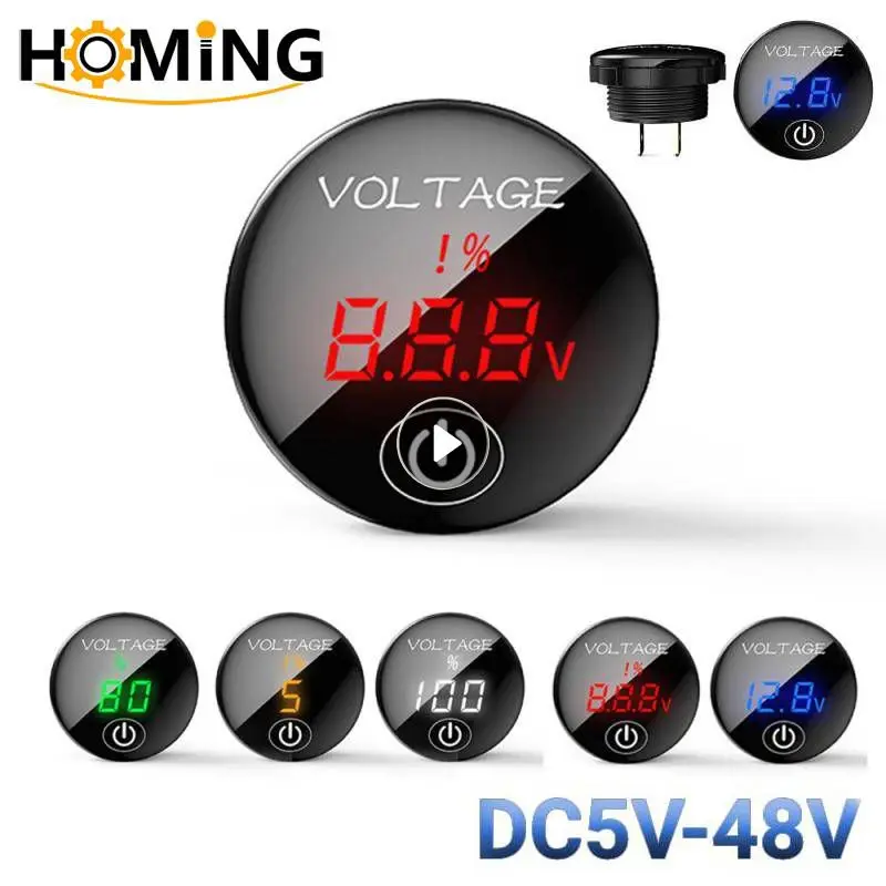 DC 5V-48V Digital Voltmeter Tester Round Waterproof LED Panel Monitor Motorboat Motorcycle Car Auto Display Voltmeter