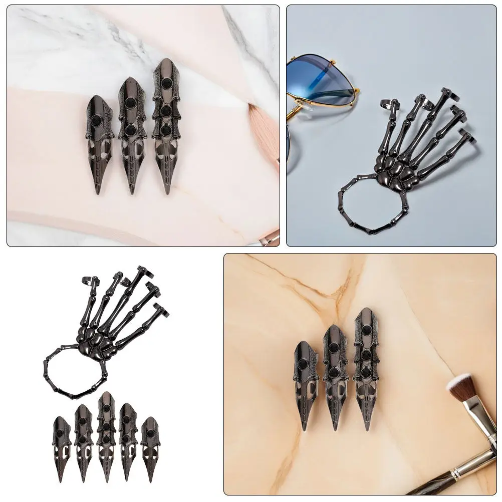 1Set Mechanical Long Ring Glove Retro Punk Gothic Alloy Finger Claw Bracelet for Cosplay Halloween Stage Performance