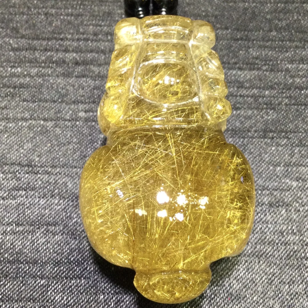 

Genuine Natural Gold Rutilated Quartz Pendant 45.5*28*22.5mm Pi Xiu Rutilated Quartz Jewelry Men Women Brazil AAAAAAA