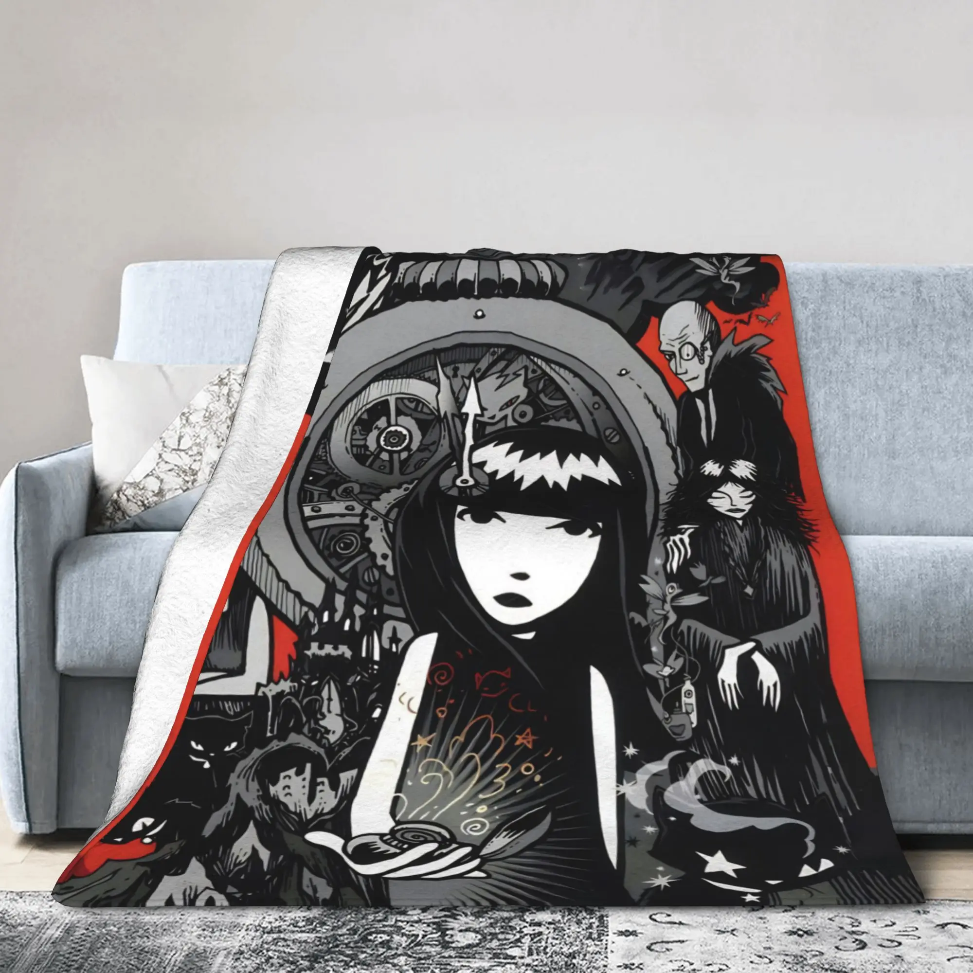 E-Emily the Strange Knitted Blanket Comics  Fleece Throw Blanket Summer Air Conditioning Decoration Soft Warm Bedspreads,