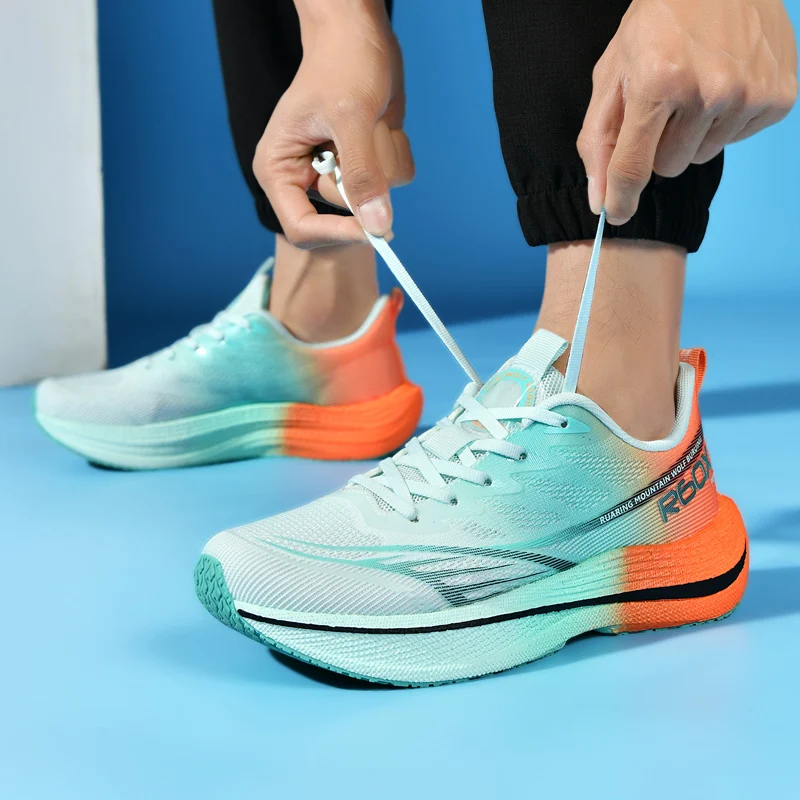 Popcorn Sneakers Ultra-Light Carbon Plate Breathable Running Shoes Racing Student Shock-Absorbing Soft Sole Men's New Running Large Size Shoes