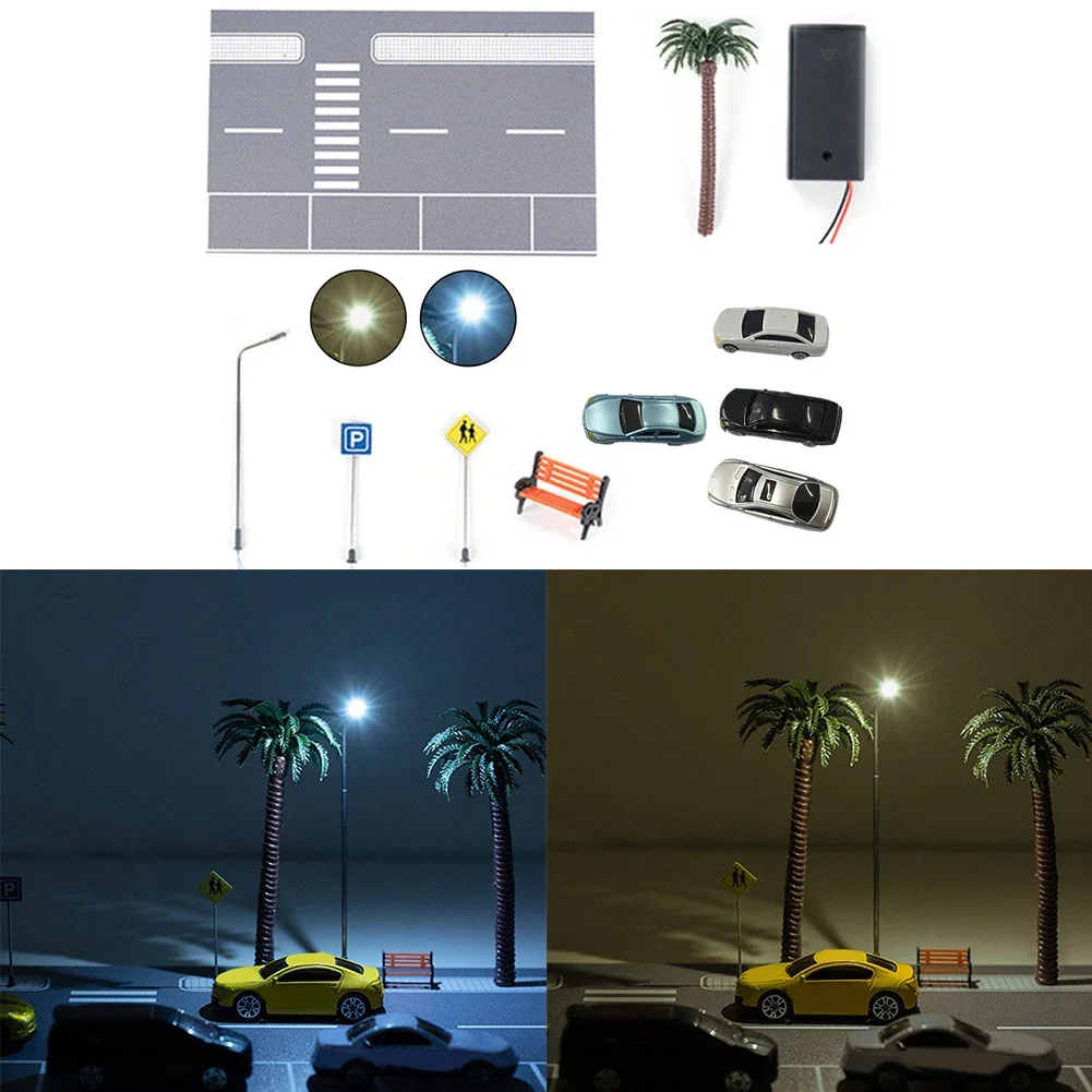 

Creative Road Scene Set For 1/64 Scale Models With Roads And Sign Street Lamp Tree For Sandtable Decor Architectural Model