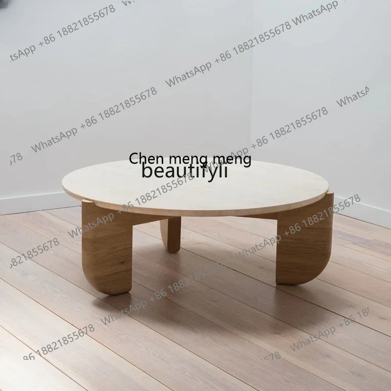 New arrive Japanese-style solid wood coffee table living room home light luxury modern simple Nordic rock slab round coffee tabl