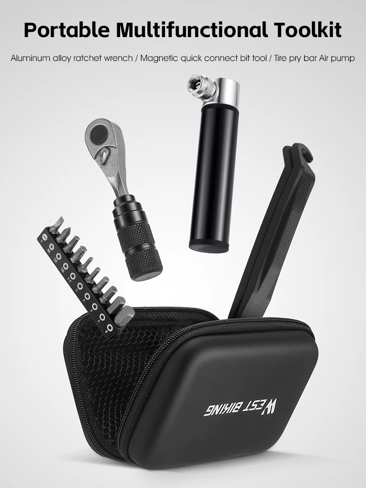 AliExpress West Biking WEST BIKING Multifunctional Toolkit Portable Repair Tool Bag Ratchet Wrench Kit Tire Lever Mini Pump Tools Set Bike Accessories