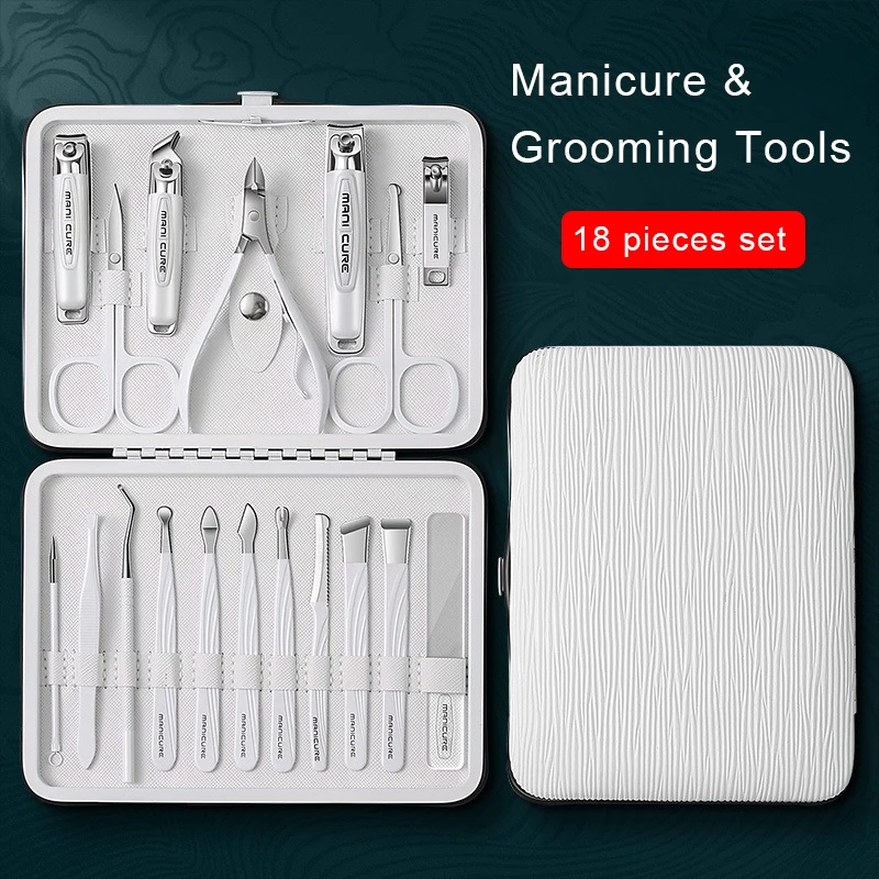 Zestaw do manicure, zestaw obcinaczy do paznokci, zestaw do paznokci dla kobiet i mężczyzn, profesjonalny zestaw narzędzi do manicure ze stali nierdzewnej z etui podróżnym