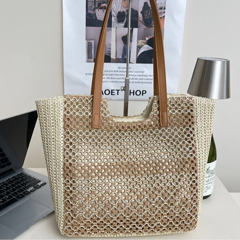 

New Ins Paper Rope Crossbody Bag Fashion Hollow Out Casual and Simple Beach Bag Fashionable and Versatile Shoulder Bag for Women
