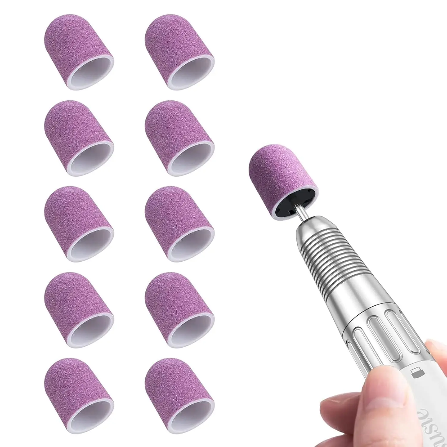 

10 Pcs Nail Sanding Caps 180 Fine Grit for Callus Remover Manicure Pedicure Drill Bits, 13mm, Purple