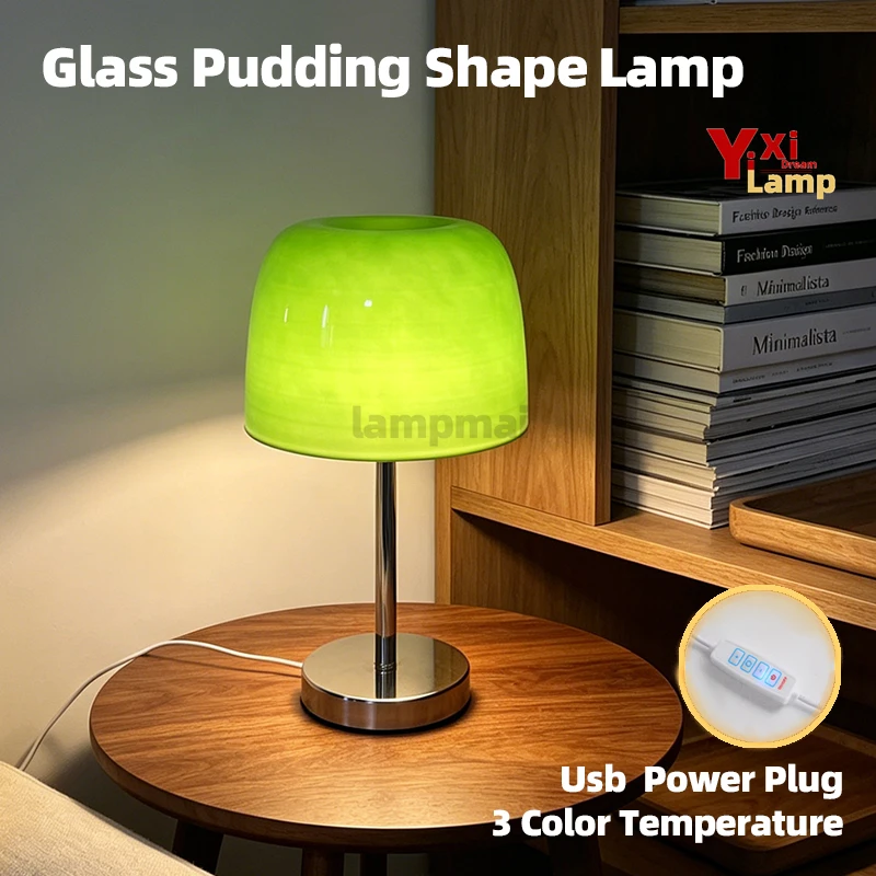 Lámpara de Mesa de Cristal de Murano, Lámpara de Noche Retro Estilo Bauhaus, Lámpara de Escritorio Decorativa Minimalista para el Hogar y la Sala de Estar