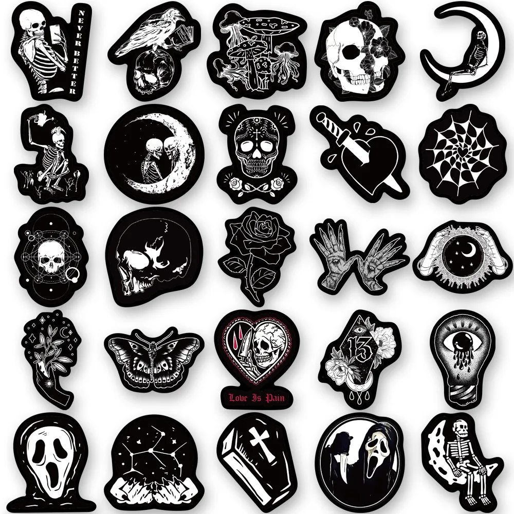 Pacote de adesivos Dark Horror Skull, DIY impermeável PVC Graffiti decalques, skate e guitarra decoração, atacado, 10 pcs, 30 pcs, 50pcs