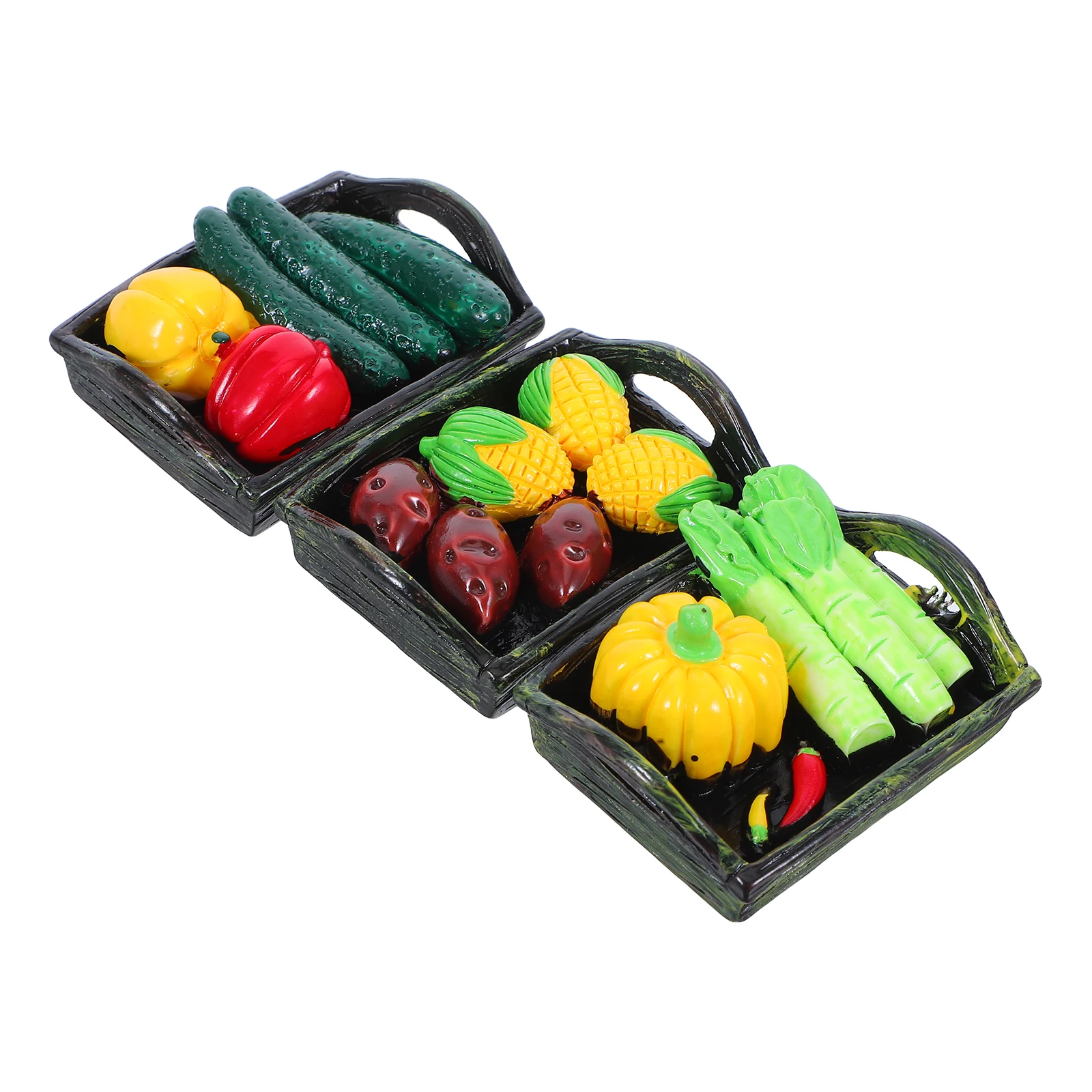 

3pcs Resin Ornaments Mini Basket House Vegetables Decor Tiny Models Realistic Vegetable Accessories Storage Easy Placement
