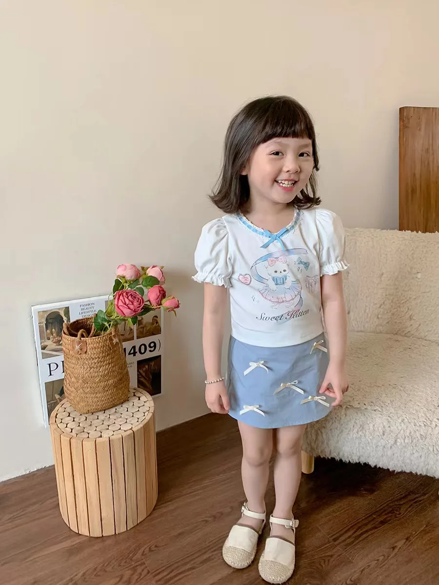 Children's and Girls' Set 2024 Summer New Korean Edition Children's Fashion T-shirt and Shorts Baby Clothes