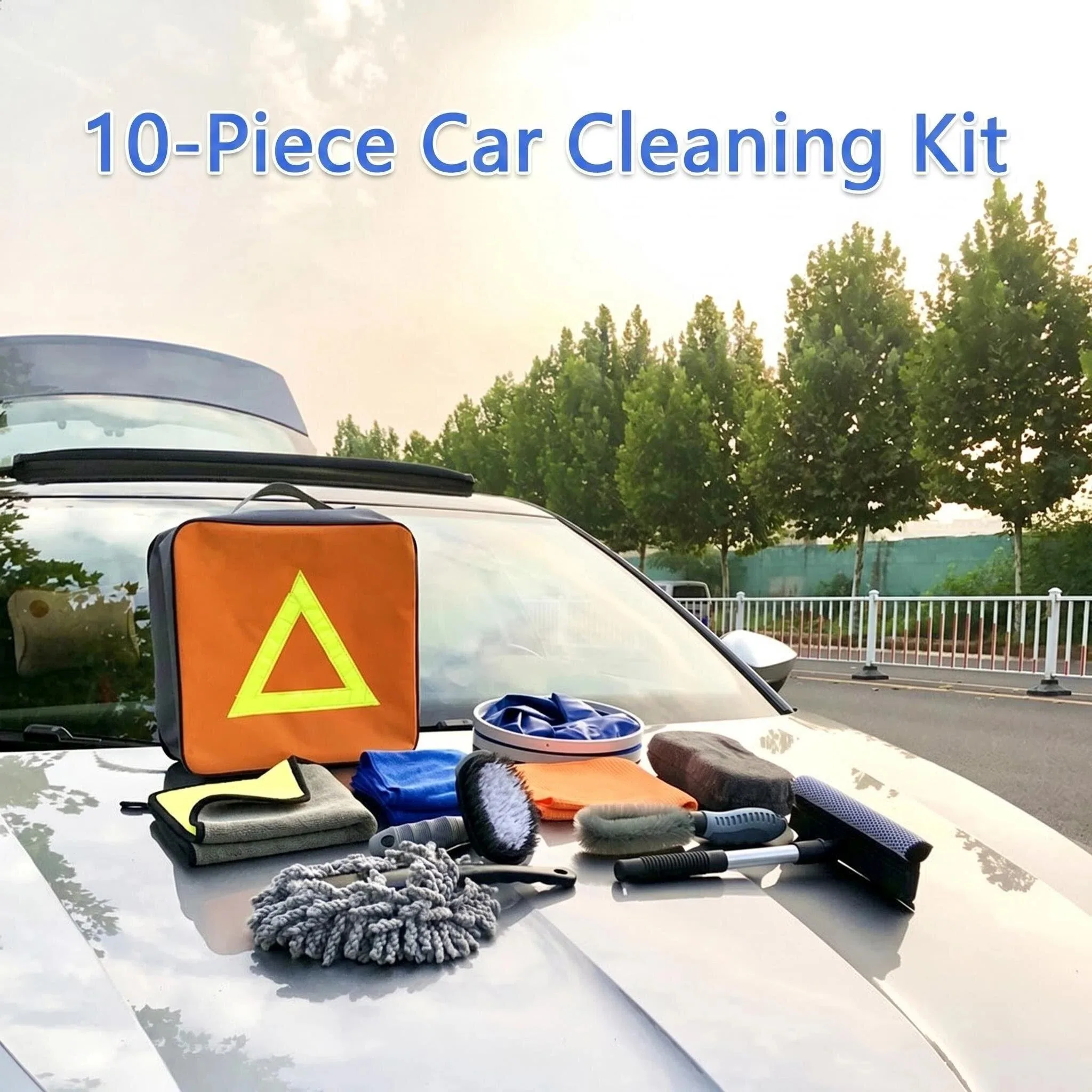10Pcs Car Washing Tool Set Full Kit Auto Cleaning Towel Sponge Bucket Tire Brush For Vehicle Wash Maintenance