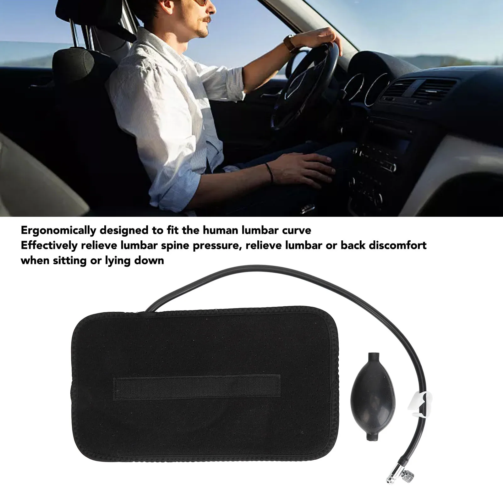 وسادة خصر قابلة للنفخ، تصميم مريح مريح، وسادة دعم قطني قابلة للنفخ، محمولة مع مضخة للسيارة للطائرة