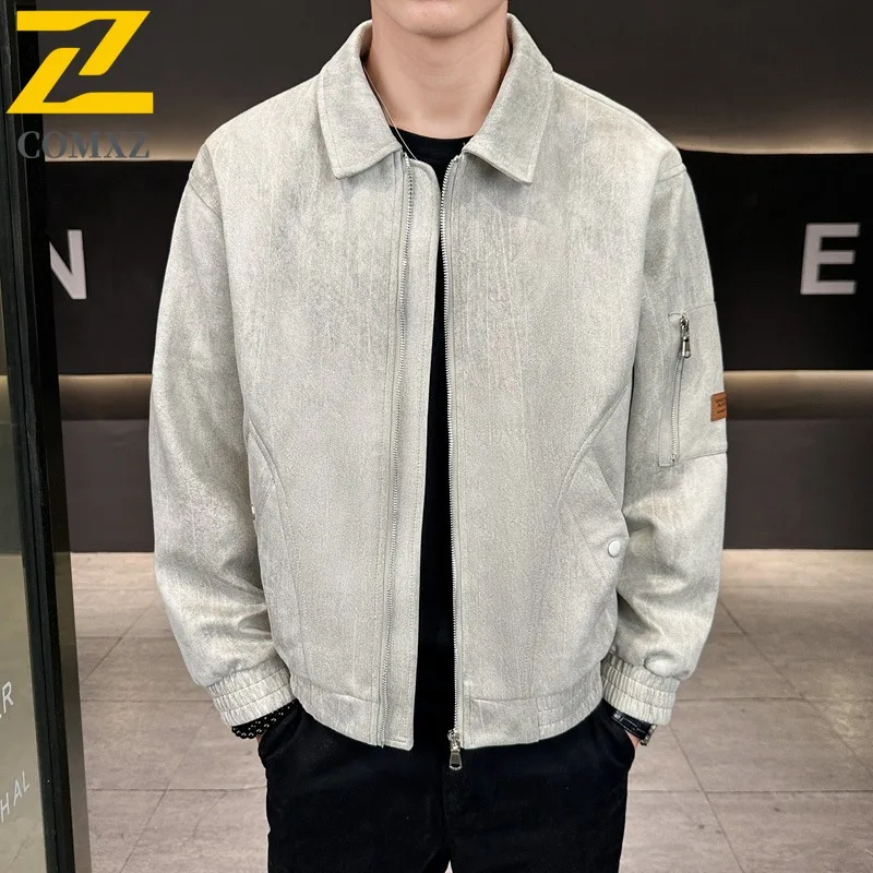 

COMXZ весенне-осенняя новая мужская замшевая легкая куртка большого размера в американском стиле, роскошное деловое водонепроницаемое ветрозащитное спортивное пальто на открытом воздухе