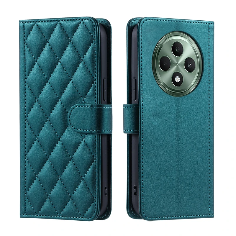 Fashion Wallet Case on For OPPO Reno 12F Cover Rhombic Pattern Flip Phone Case for Oppo Reno12 F Reno 12 Pro 12F 5G Coque Fundas