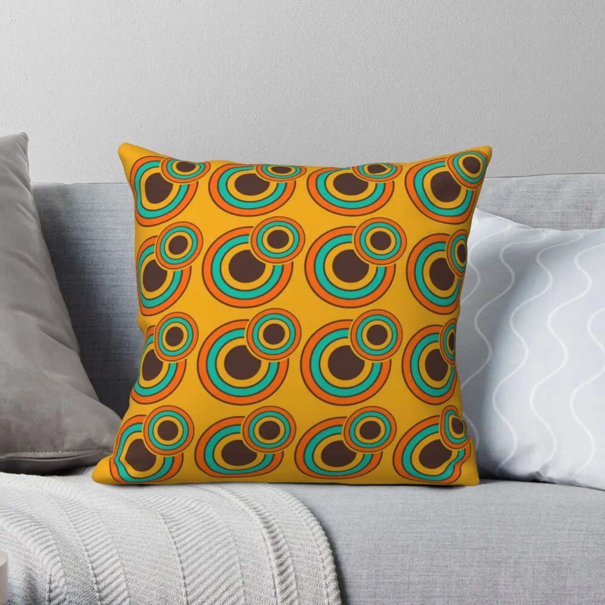 

Retro Circles Square Pillowcase Polyester Linen Velvet Creative Zip Decorative Throw Pillow Case Bed Cushion Case