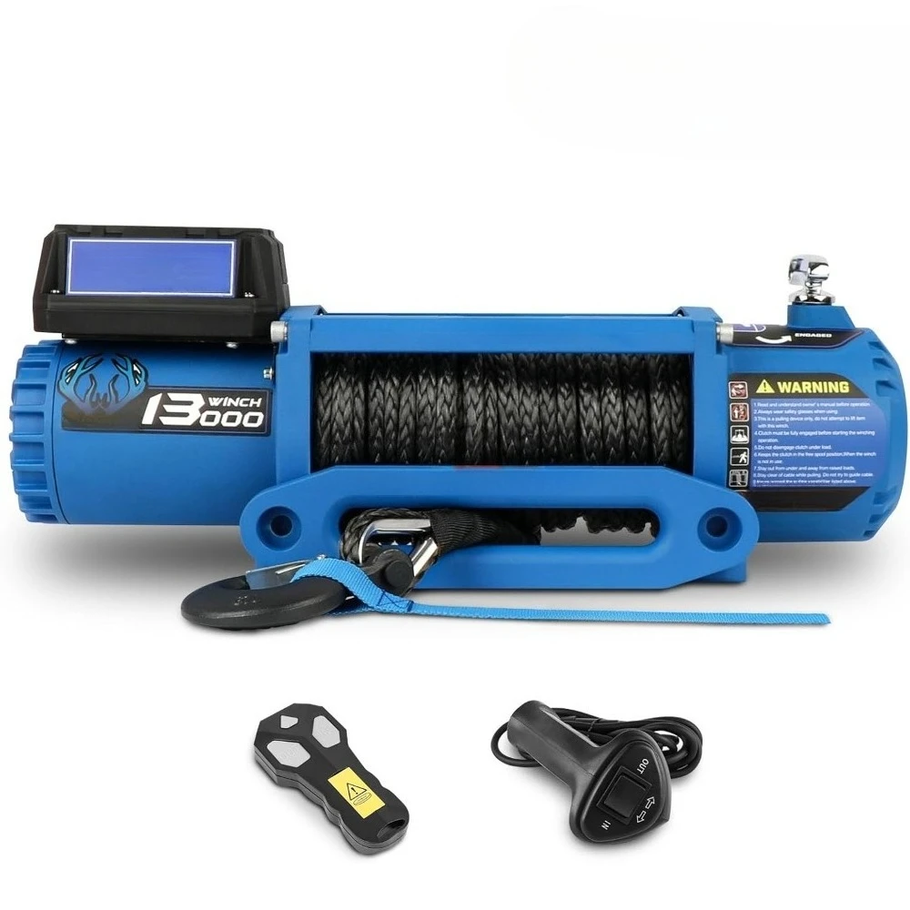 12V Electric Winch 13000lb Load Capacity Multi-Purpose Winch Heavy Duty with Synthetic Rope Hawse Fairlead Waterproof