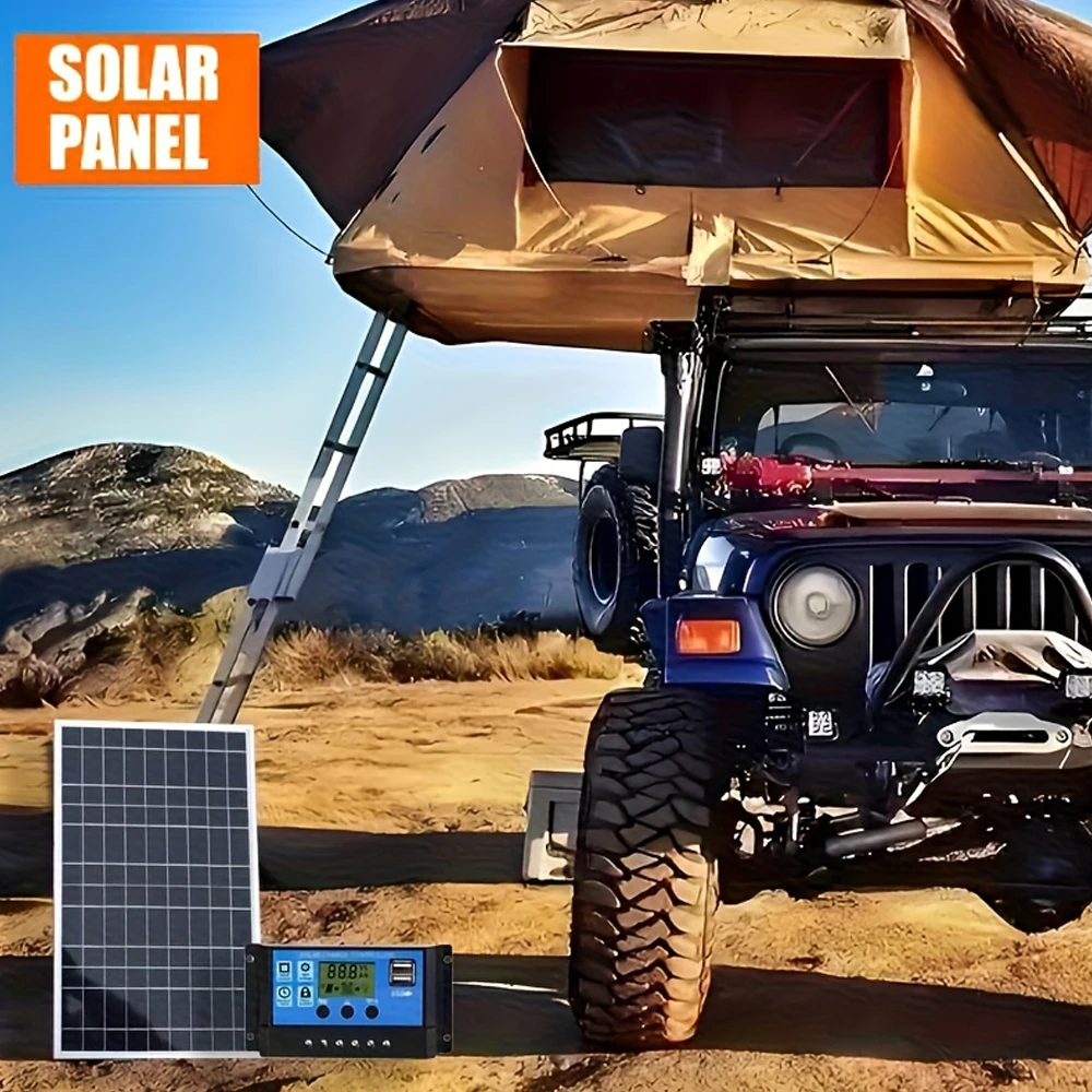 18V 10W Solar Panel Kit with 100A Controller, Portable Solar Charging and Intelligent Power Controller Kit for Outdoor Camping Travel RV Boat, 12V/24V Battery Regulator with LCD Display Dual USB Ports view 7
