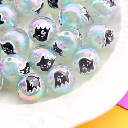 Z58 16mm Halloween-themed Cute Hand-painted pumpkin ghost Round Bead Handmade Beaded Mobile Phone Chain Bracelet Materials