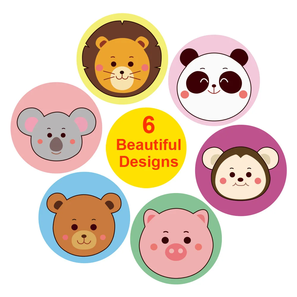 50-500pcs Round Cartoon Animal Adhesive Seal Labels For Greeting Cards Gift Decoration Stationery Teacher Reward Child Sticker