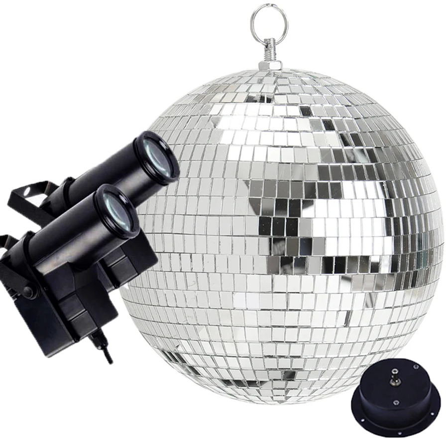 

Dia25CM 30CM Hanging Disco Reflective Mirror Ball With 10W RGB Beam Pinspot Spotlight Home Party Wedding Decor Stage Light