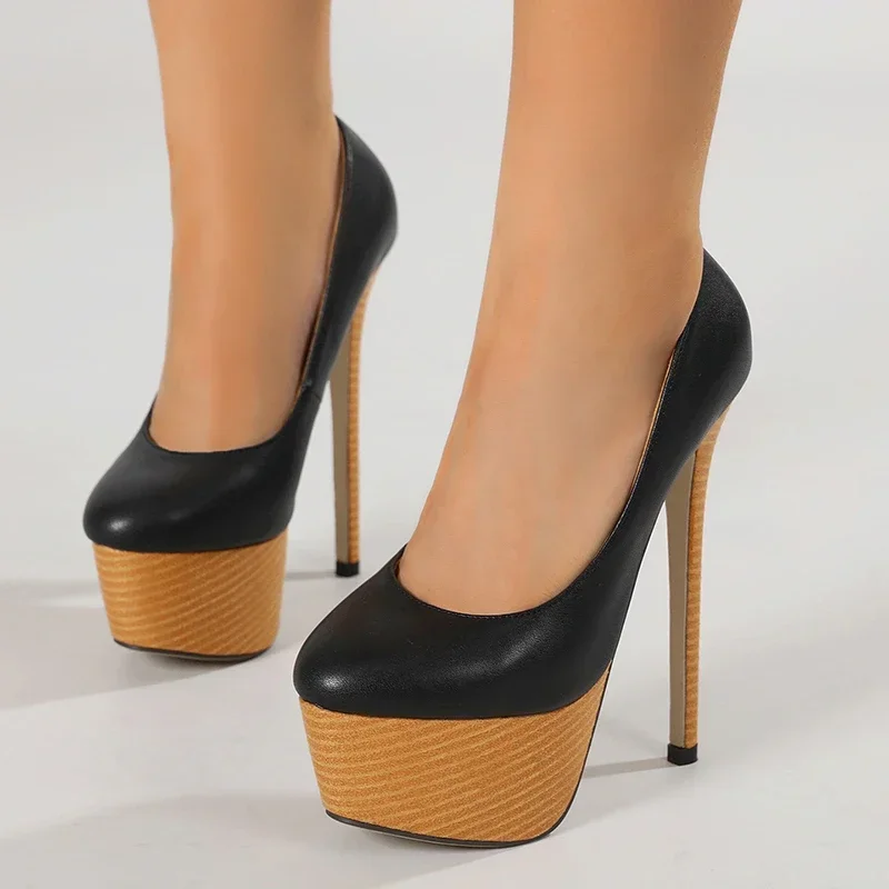 

Aneikeh/пикантные модные женские туфли-лодочки на высоком каблуке-шпильке на платформе с круглым носком, женская обувь для банкета и выпускного вечера