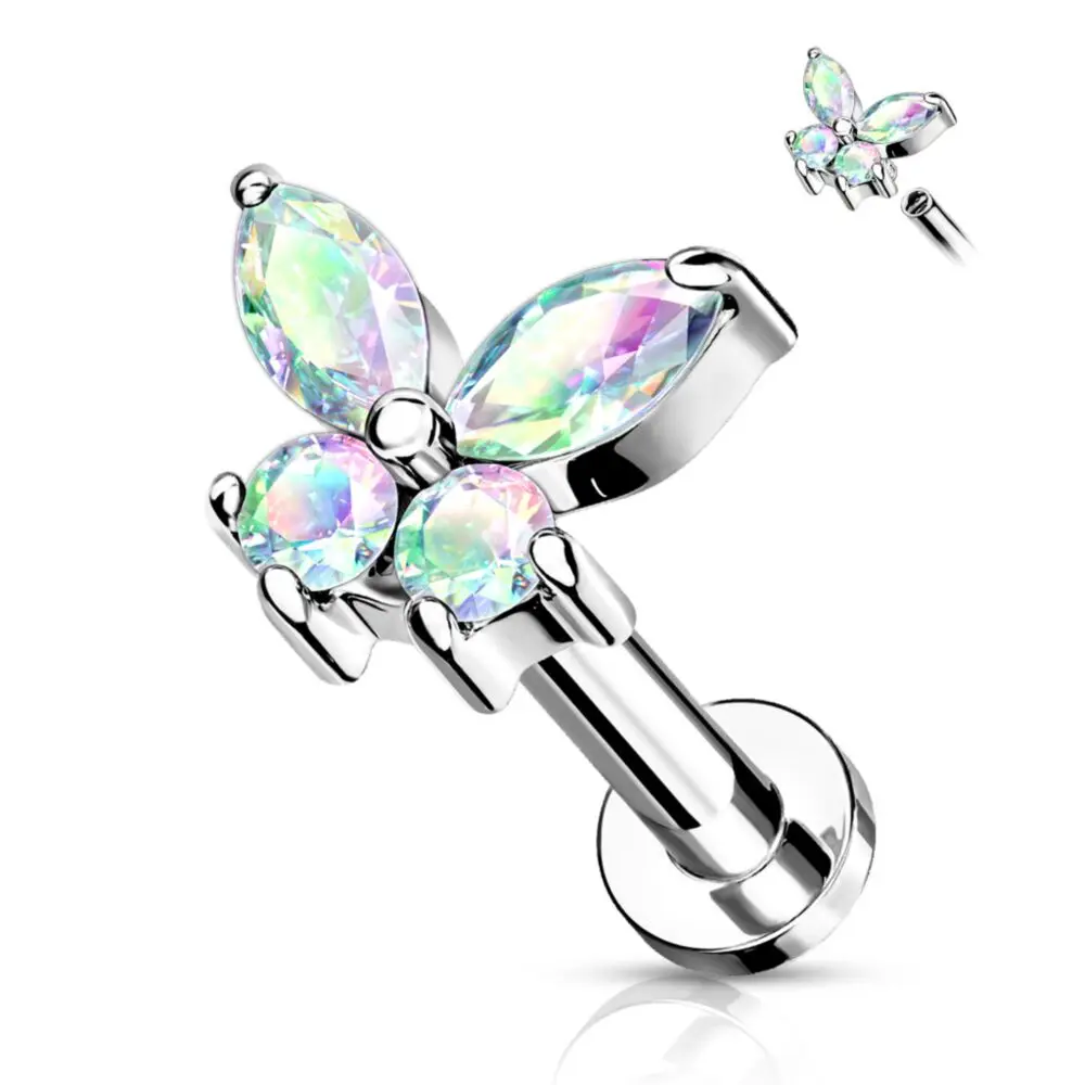 Butterfly Labret Piercing Lip Stud Cluster Crystal Earrings