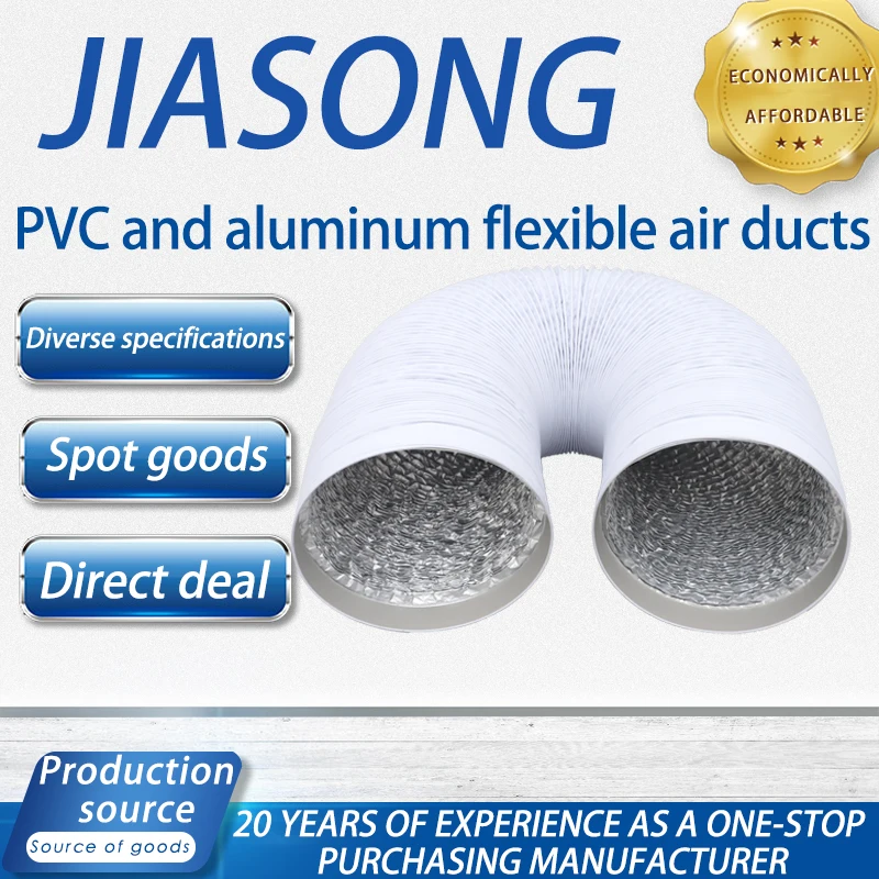 White Exhaust Flexible Duct with Venting Aluminum Hose, Range Hood Ventilation Fan Hose, Ventilation Pipe, Flexible Aluminum Duct, Four-Layer Protection for Heating, Cooling, Ventilation, and Exhaust Pipes, Hvac Ducting, Fresh Air System, Hvac Engineering Use, Aluminum Foil Pvc Composite Hose, Exhaust Fan, Exhaust Duct, Bathroom Heater, Kitchen, Bathroom, Fresh Air Exhaust, Exhaust