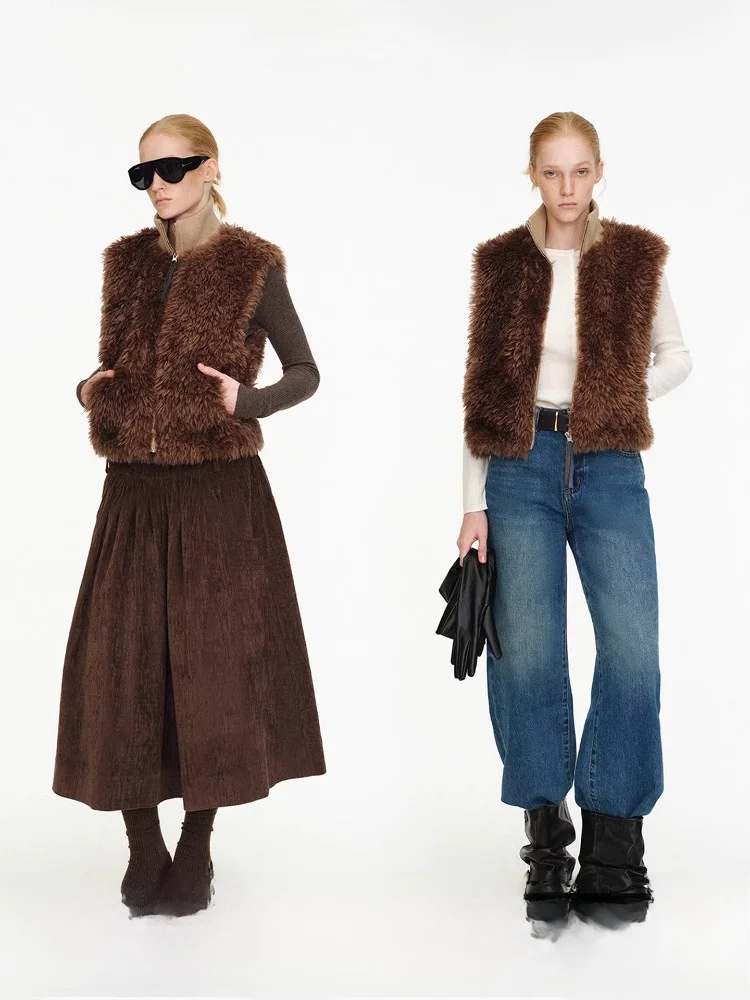 

Age of Ascent Brown Plu Stand Collar Wide Ribbed Versatile Warm Layering Vest Eco-Friendly Polyester Fiber Commute Sle