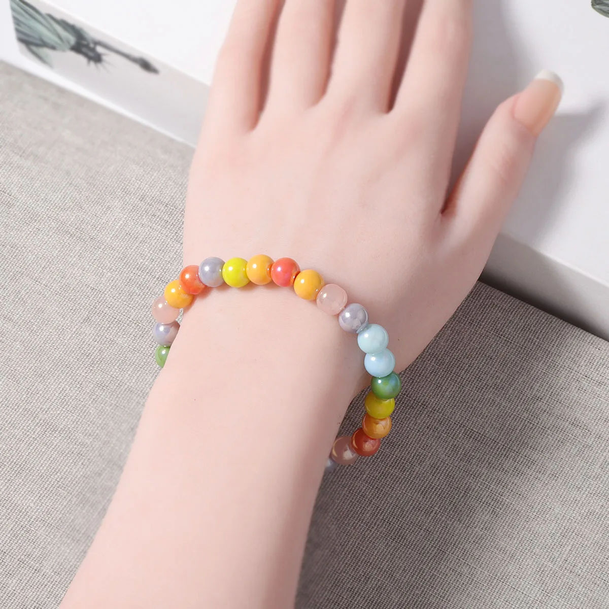 Bohemian Dopamine Stained Glass Beaded Ladies Vacation Style Fresh and Sweet Necklace Bracelet Set