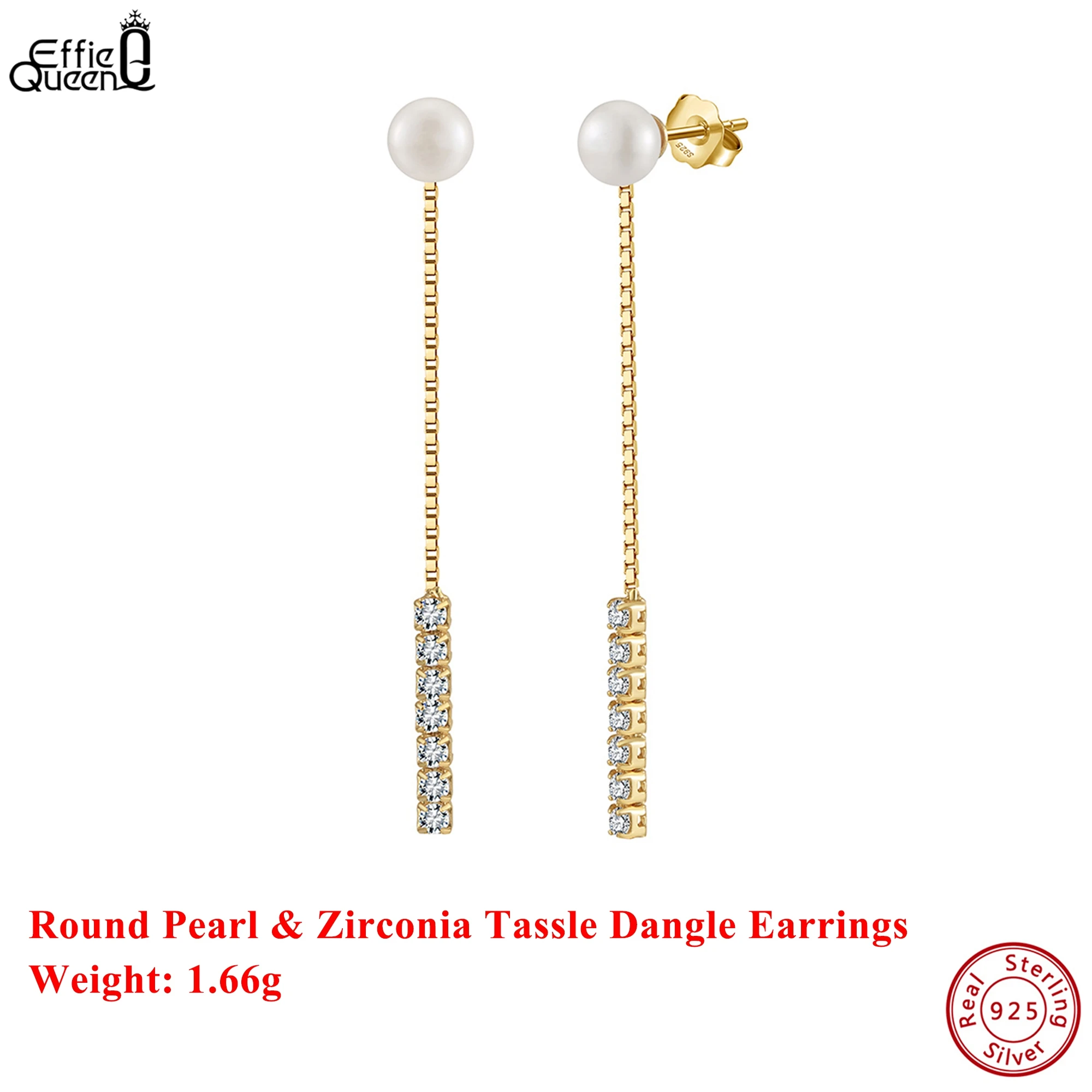 

Effie Queen из твердого серебра 925 пробы, золото 14 карат, круглые висячие серьги с жемчугом и кисточками, модные ювелирные изделия с цирконием для женщин GPE112