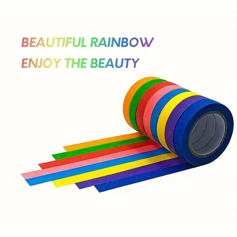 8 لفات من شريطٌ لاصق ملون للرسامين الملونين، أشرطة ملصقات فنية ملونة بألوان قوس قزح للحرف اليدوية المتحركة في الفصول الدراسية