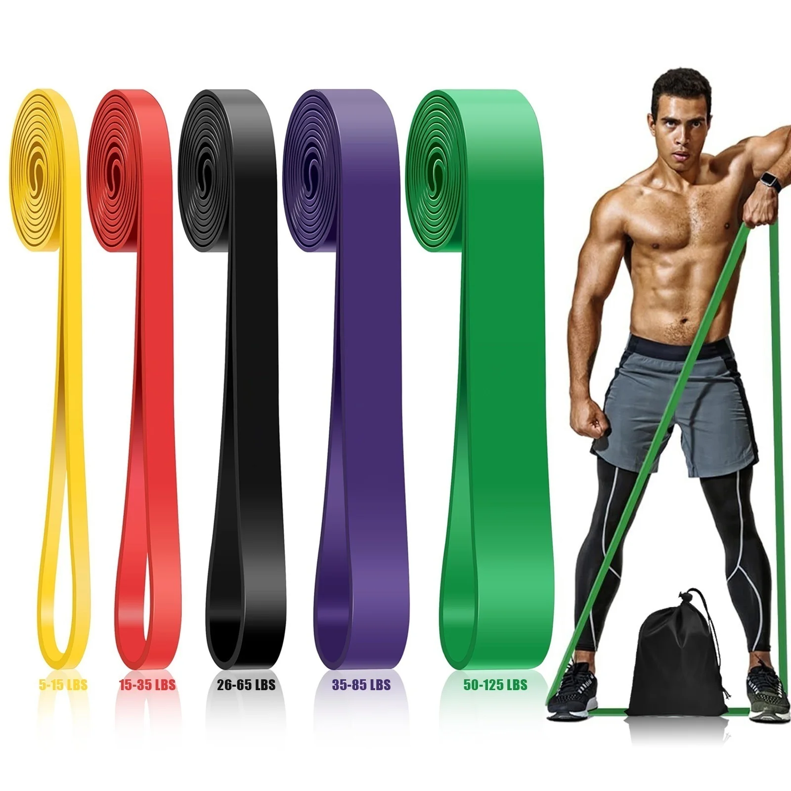 Kit of 5 Elastic Bands Exercise Yoga Resistance League
