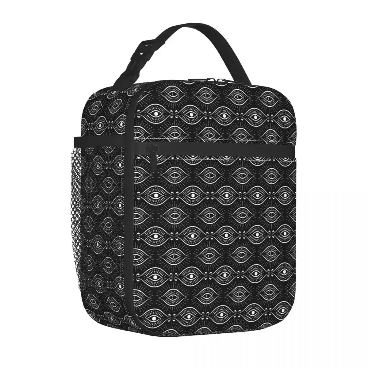 

Retro Evil Eye Lunch Bag Black and White Casual Lunch Box For Unisex School Insulated Cooler Bag Oxford Print Thermal Lunch Bags