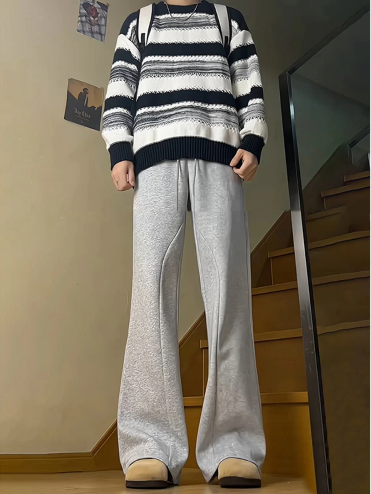 Men's Straight Leg Casual Pants Flower ey Blade American Sle Autumn Winter Loose Long Trousers Faionable Youth Leisure
